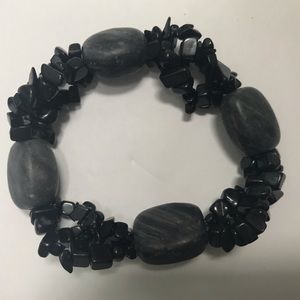 Beaded Bracelet Black Color With Stones Elastic